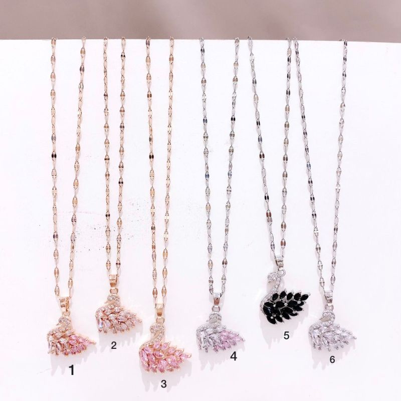 Kalung Titanium Asli Rantai Silver Swan angsa Stainless steel Anti karat Necklace Branded TN-055