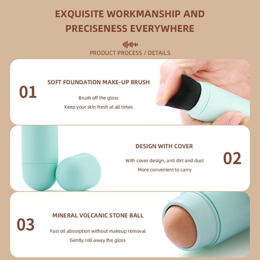 Needway   Roller Wajah Batu Vulkanik 2in1 Reusable Oil Alat Kembung Pijat Wajah Roller Pembersih Kontrol Minyak Wajah Dengan Kuas Foundation