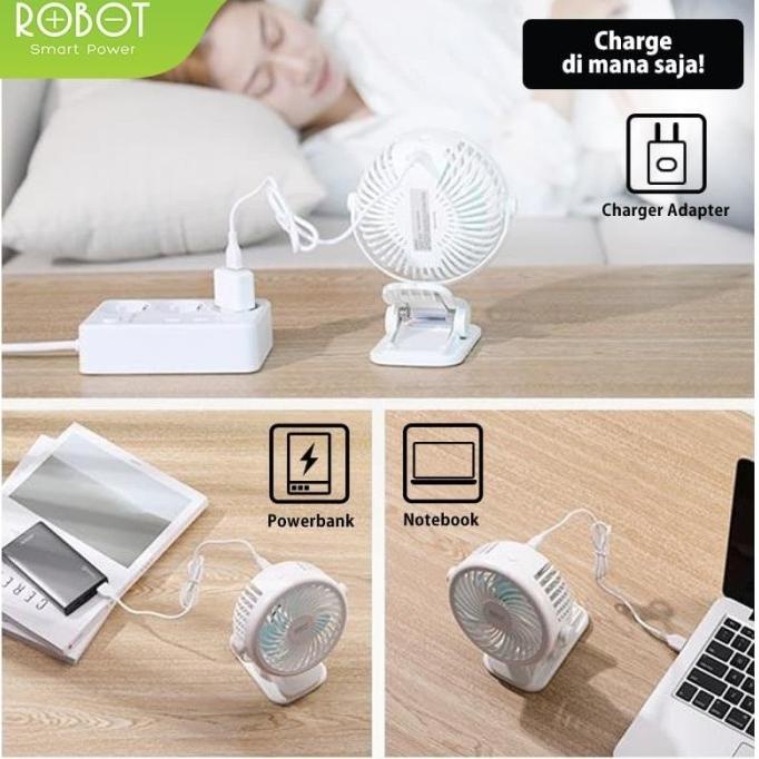 253- Robot Kipas Angin Portable Rt-Bf10 Kipas Meja Mini Fan 720 Rotate Clip