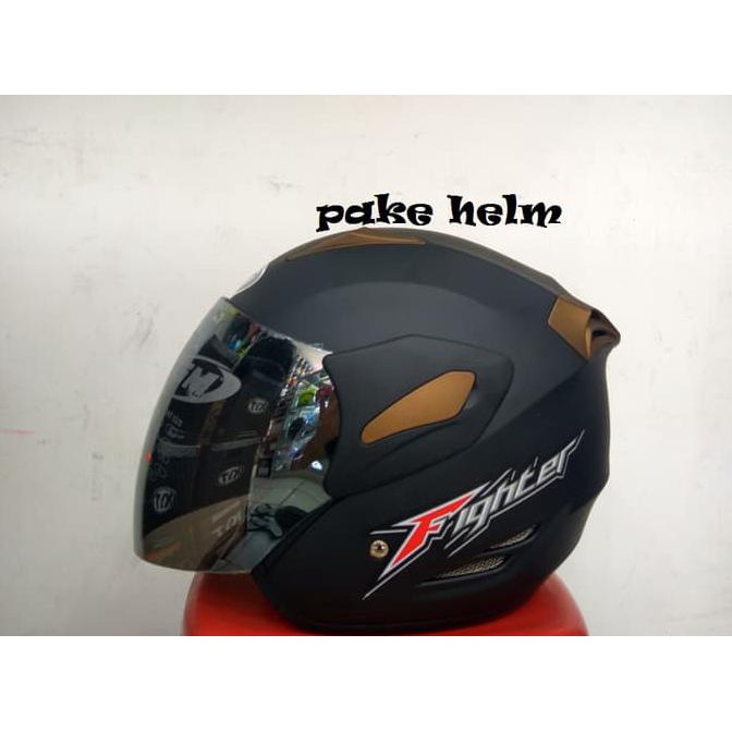Helm Gm Fighter Solid Hitam Doff Half Face