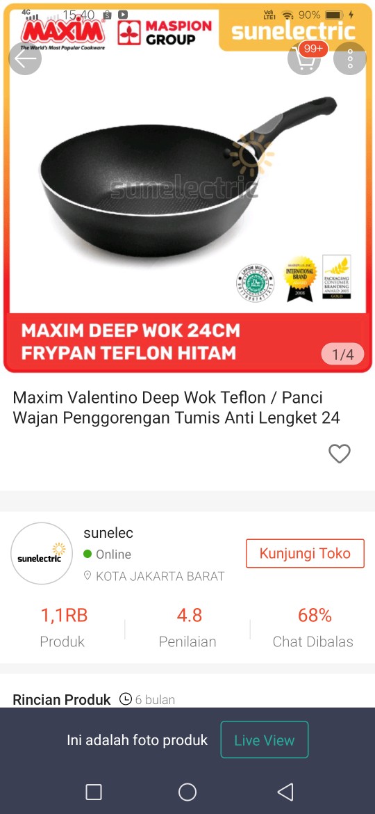 Maxim Valentino Deep Wok Teflon / Panci Wajan Penggorengan Tumis Anti Lengket 24 Cm - Hitam