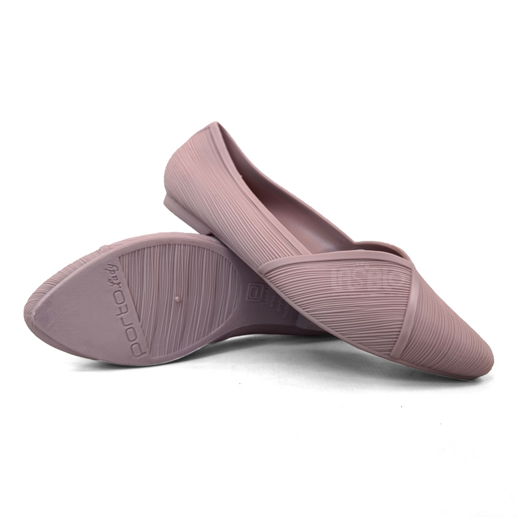 Porto Sepatu Selop Flatshoes Ballerina Karet Kasual Formal Wanita XEM