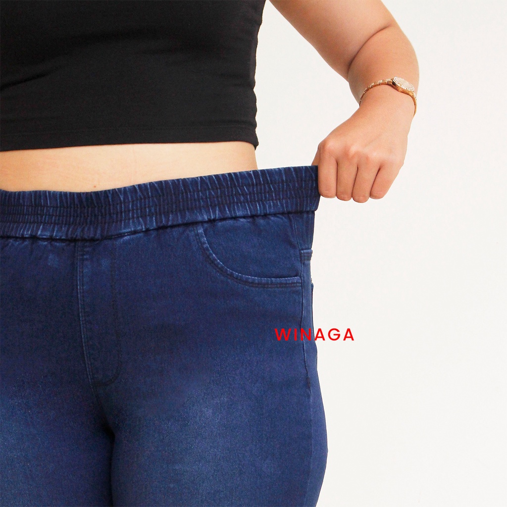 WINAGA- Legging Jeans Jumbo Wanita Big Size Stretch Pinggang Karet