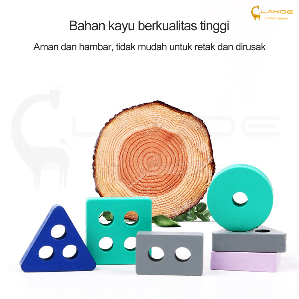 LAKOE Mainan puzzle kayu anak geometric board mainan balita Wooden Toys