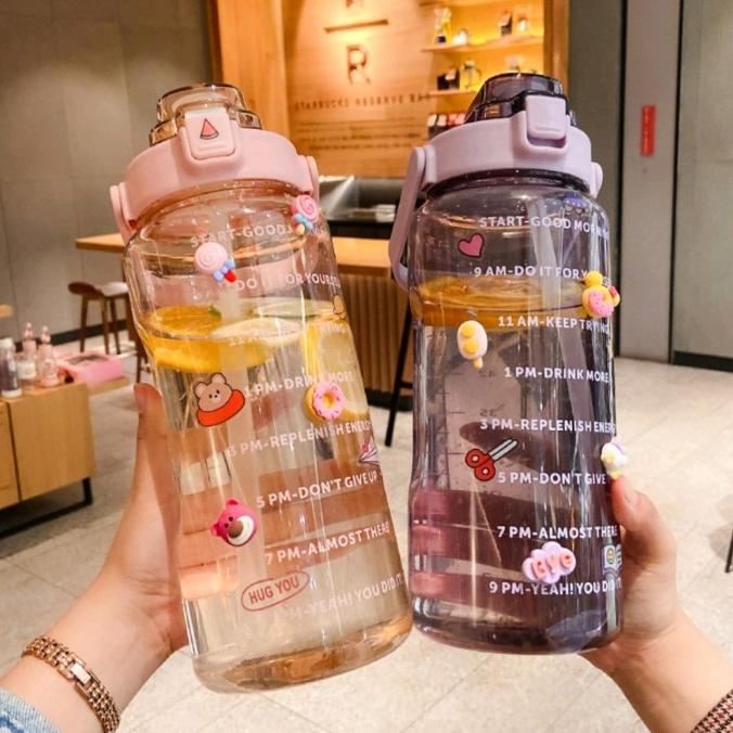 Botol Minum Tritan Quifit 2 liter Handle Bening + stiker 3D BPA FREE MURAH
