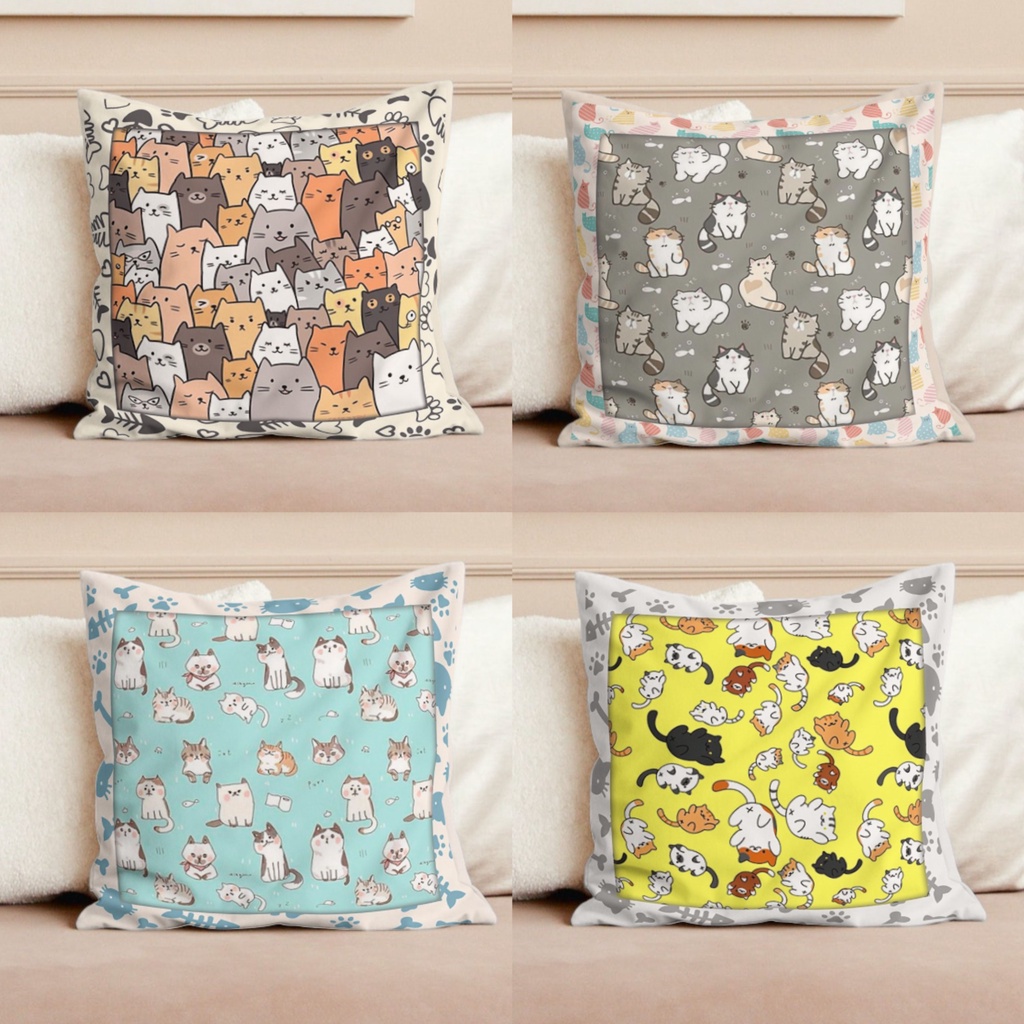 COVER SARUNG Bantal Sofa Print 40x40 cm Motif Kucing Cute Cat Kitten - Pusat Kado Murah