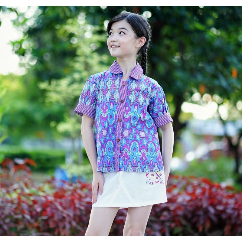 Blus Batik Anak Lurik Lilac Dan Lurik Orange Atasan Batik Anak Perempuan Motif Lucu Blouse Batik Ana