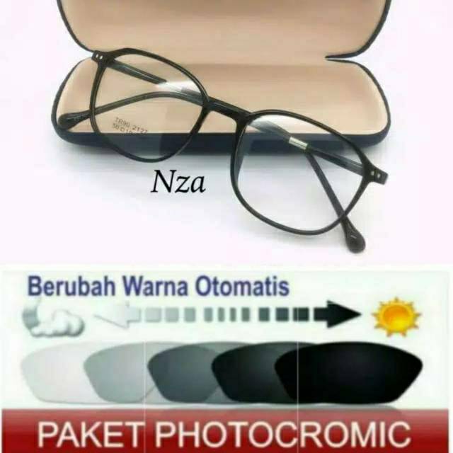 Paket Hemat : Frame Lensa Terbaru 2127 + Lensa Photocromic / Berubah Warna, Kaca mata Minus Anti UV