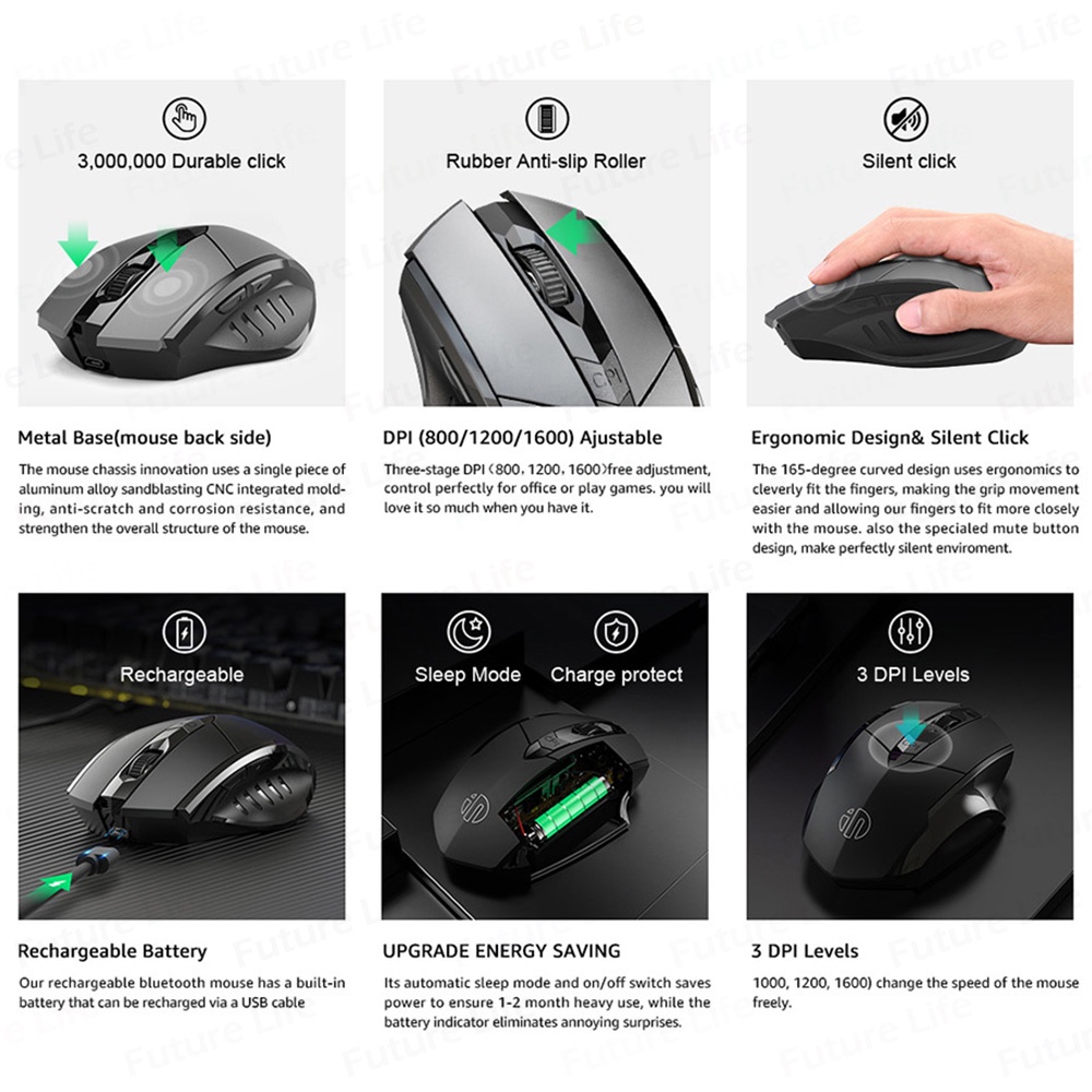 Mouse Wireless Rechargeable 2.4G INPHIC PM-6 Office Mute Mouse Bluetooth Support PC Laptop Tablet Mobile Phone Mouse Gaming