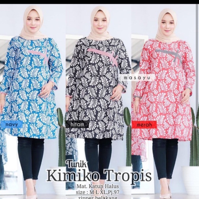 TUNIK KOMIKO TROPIS BATIK WANITA MODERN MOTIF DAUN CANTIK