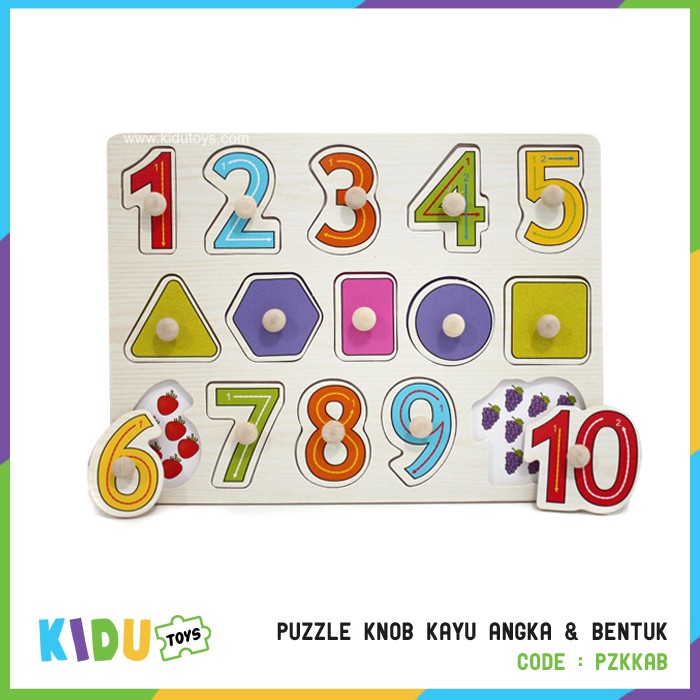 Mainan Anak Puzzle Knob Kayu Angka &amp; Bentuk Kidu Toys