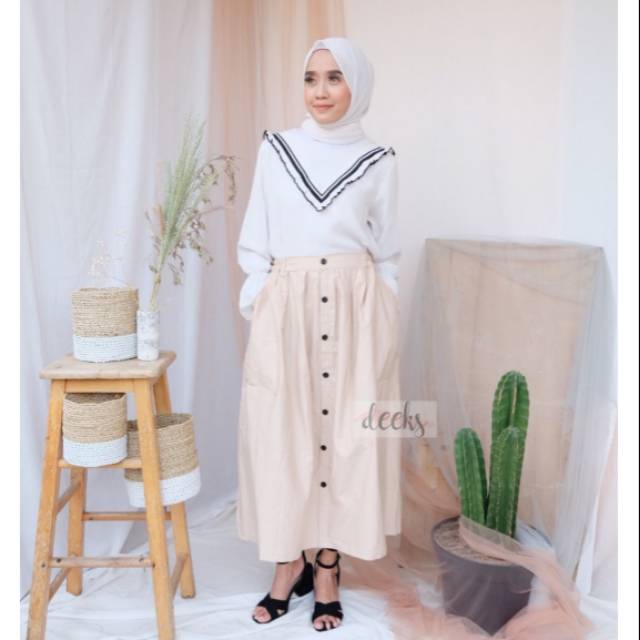 ALEA Button Skirt MIDI // Rok Kantong Kancing // Rok Kerja