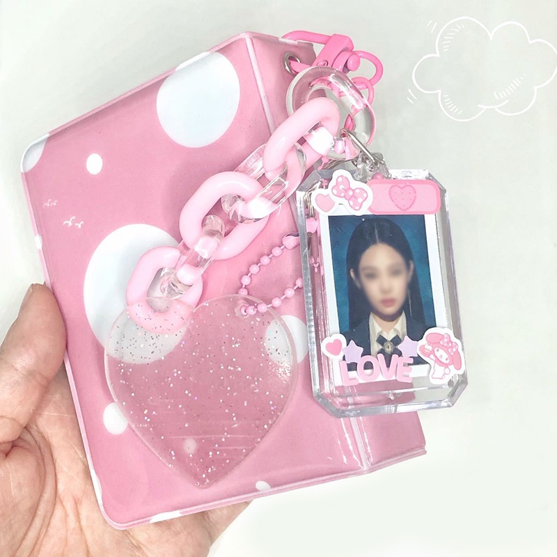 Kpop 1inch Akrilik Bening Tempat Photocard Bingkai Foto Album Gantungan Kunci Card Holder Liontin Bening Mini ID Card Case