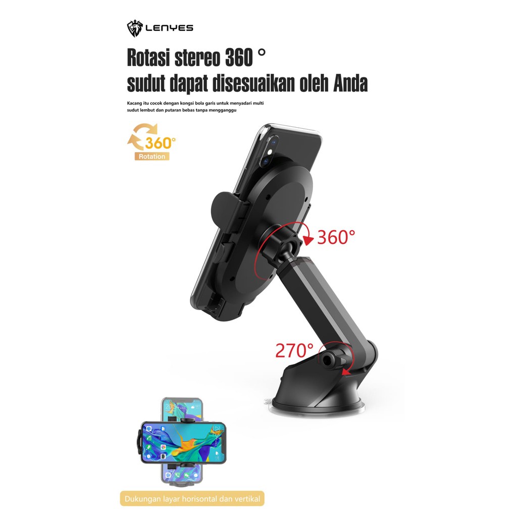 LENYES CR119 CAR Holder Car mount tempel Dasbor atau Kaca Mobil meja Kuat Kokoh penyangga dudukan HP mobil 360 rotasi original