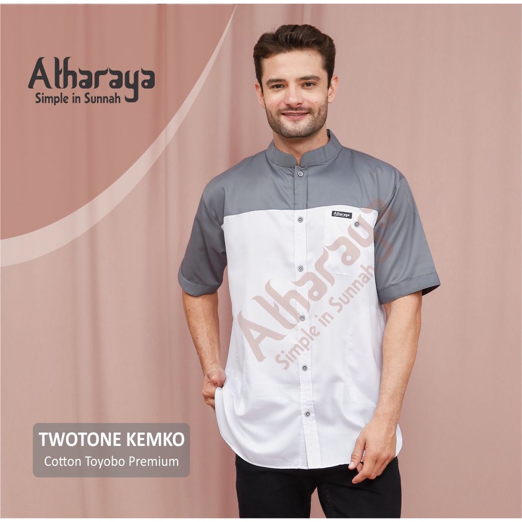 Baju Koko Pria Lengan Pendek TWOTONE Kemko Premium By Atharaya