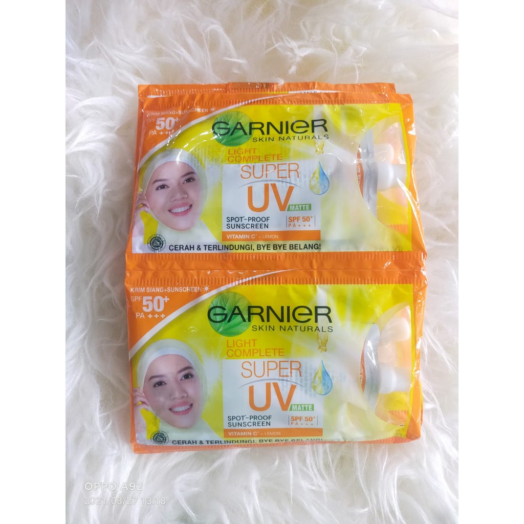 GARNIER LIGHT COMPLETE SUPER UV SPOT PROOF SUNSCREEN MATTE 7 ML  (PER-RENTENG) @MJ