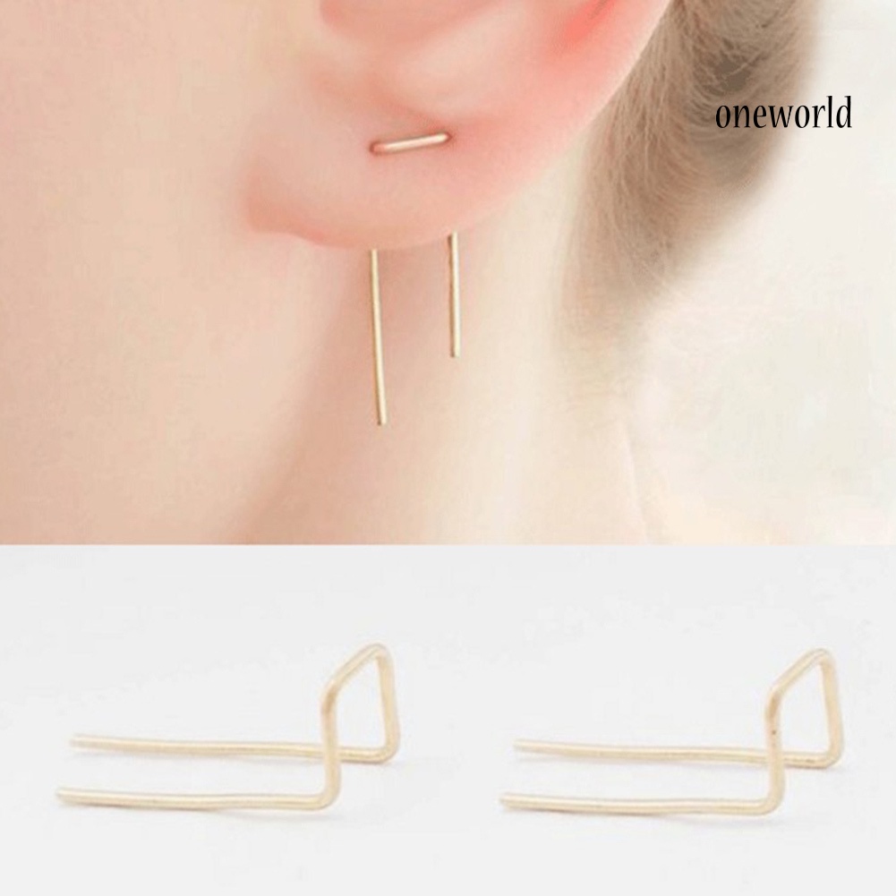 OW@ 1Pc Double Bar Simple Geometric Earrings Fashion Women Party Banquet Jewelry