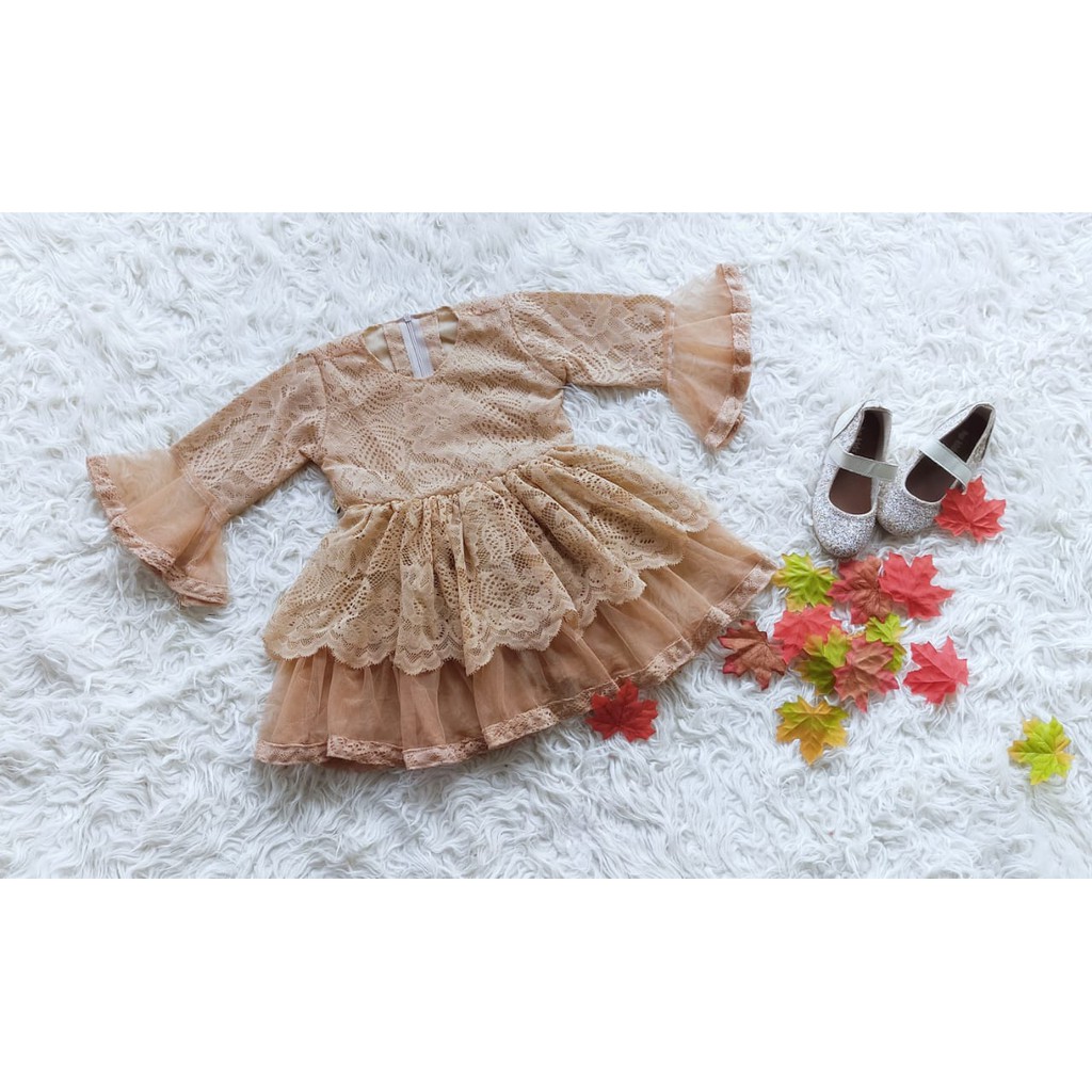 DRESS ANAK MODEL CHATERINE WARNA COKLAT / DRESS ANAK BROKAT / BAJU ANAK PEREMPUAN/ DRESS PESTA