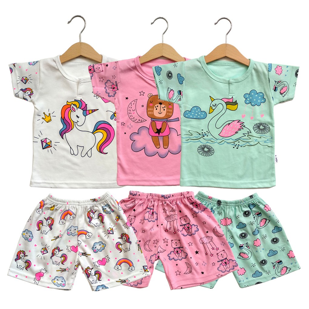 Kazel Setelan Pendek Swan edition Girl 3pcs Baju Bayi Perempuan