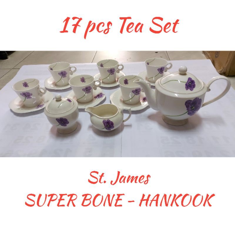 St JAMES 17pcs TEA SET SUPER BONE HANKOOK HARGA TERMASUK PACKING