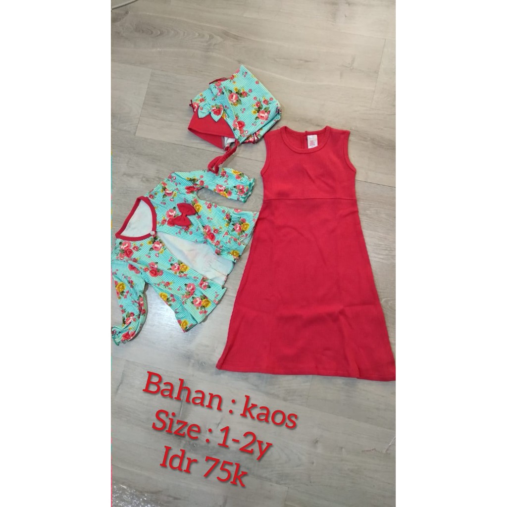 Set Gamis Balita Anak Anak Bahan Kaos Untuk 1-2 Tahun Cardigan.Gamis Kutung.Jilbab