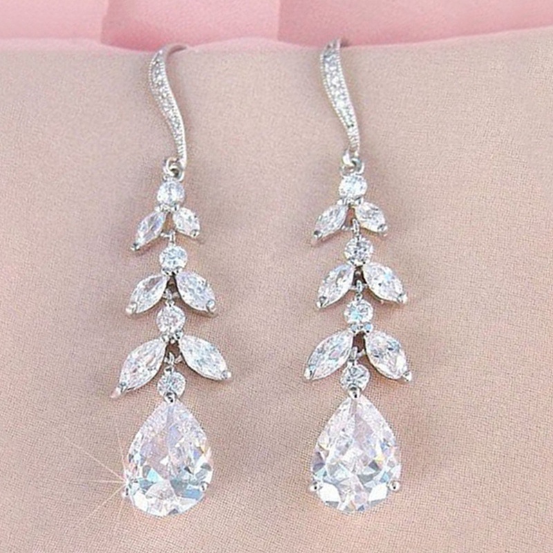 Anting Gantung Kristal Cubic Zirconia Mewah Untuk Pengantin Wanita