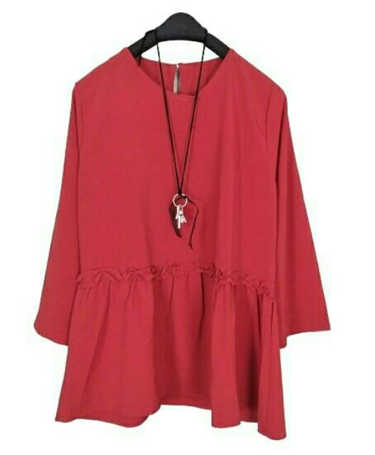 BLOUSE WANITA LENGAN PANJANG POLOS MERAH DAN PINK BAJU ATASAN YUKE by KYLAQIANNA