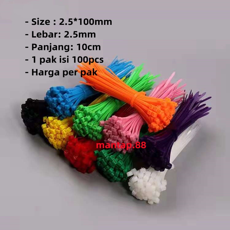 kabel ties/kabel tis/cable tis 2.5*100MM (10cm) hitam/putih/warna warni isi 100pcs