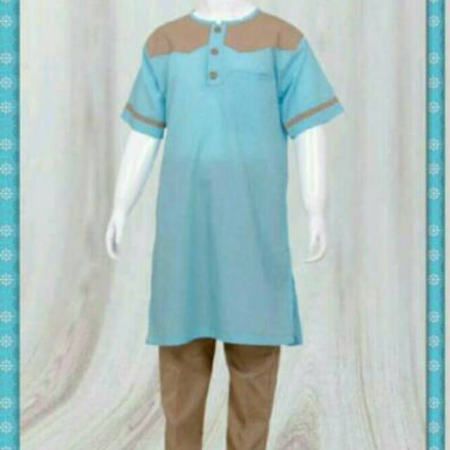 Tunik light blue kombinasi coklat susu qoulan sadida