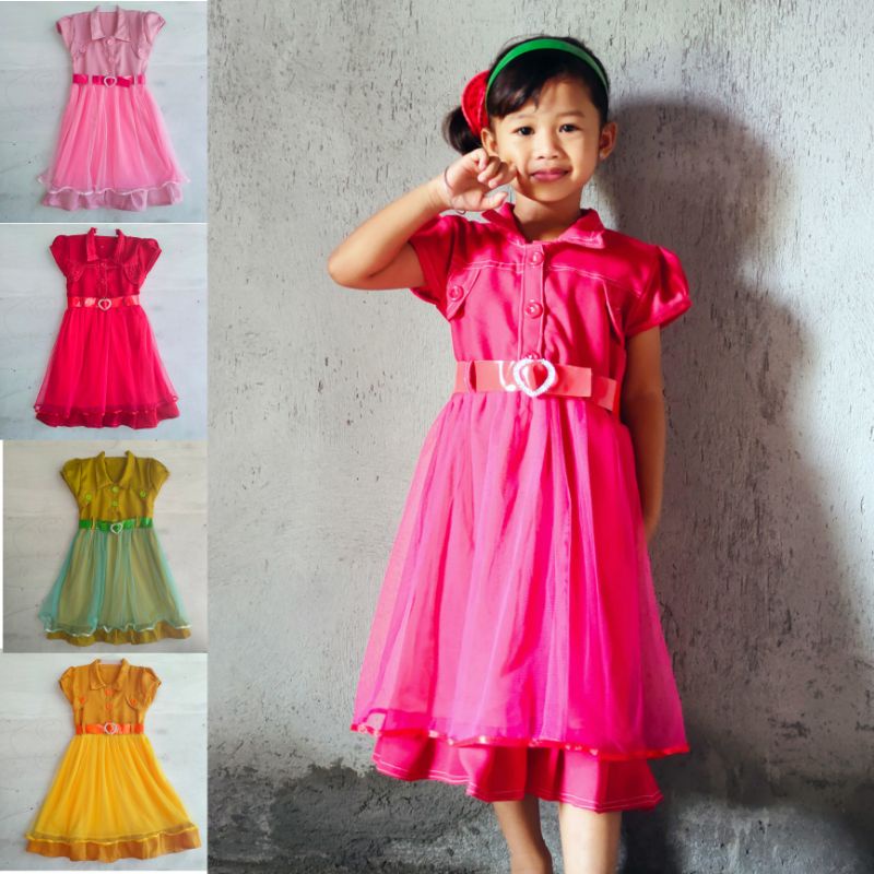 Dress anak 4 5 6 tahun gaun anak cewek perempuan tutu belt sabuk kerah tg ( dress sabuk tutu )