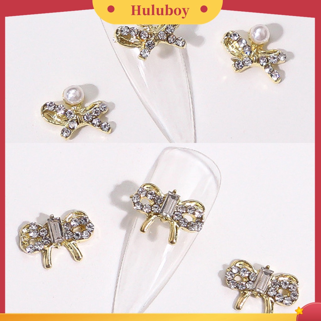 Huluboy Huluboy♡ 10 Pcs Ornamen Berlian Imitasi Bentuk Pita Hati Mutiara 3D Untuk Kerajinan Manicure Nail Art