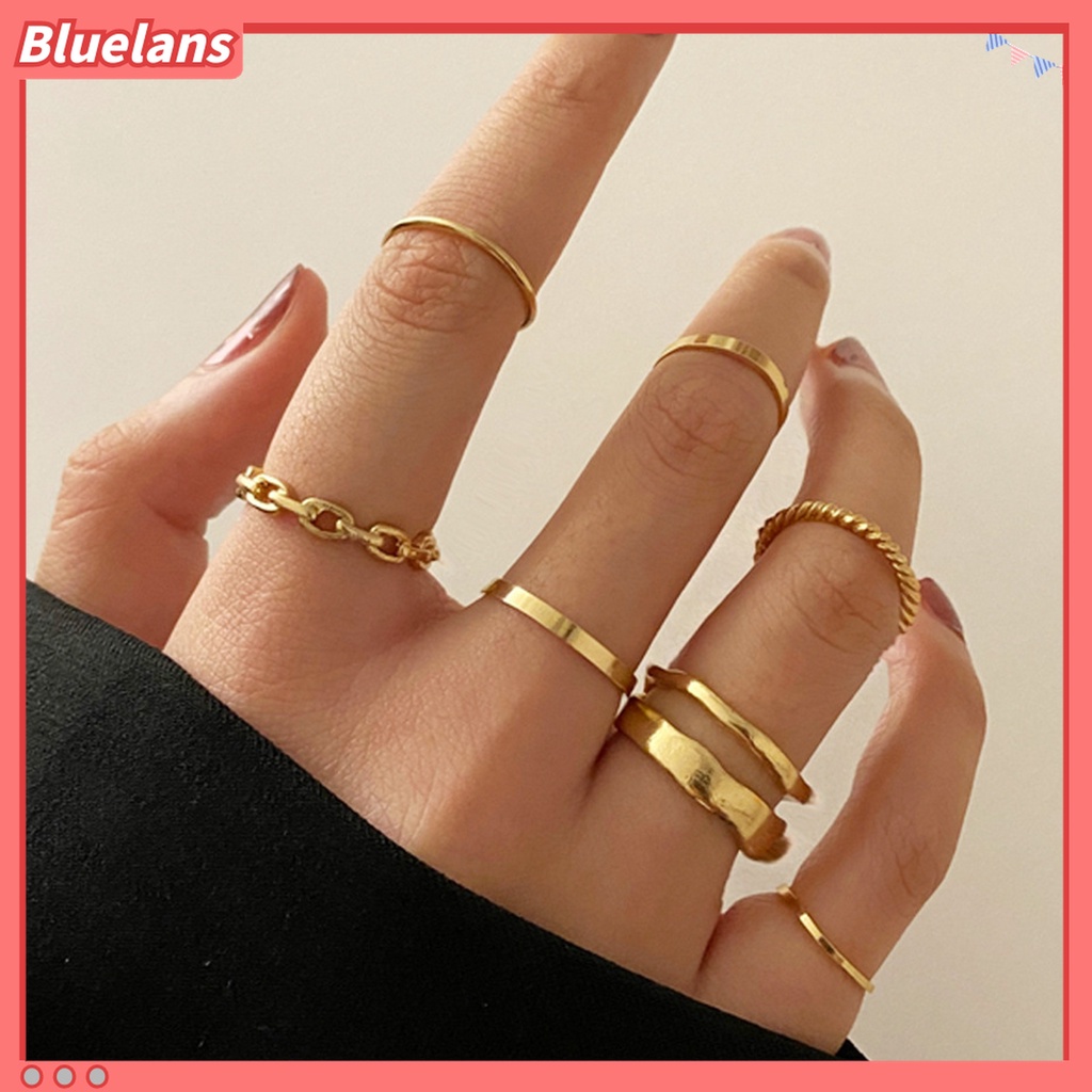 Bluelans 7pcs / Set Cincin Knuckle Rantai Halus Untuk Hadiah Wanita