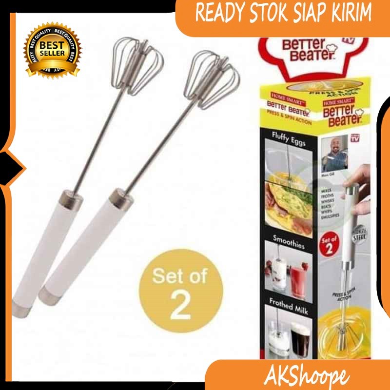 1 Set isi 2 Alat Pengocok Manual Stainless /Better Beater / Hand mixer / Pengocok