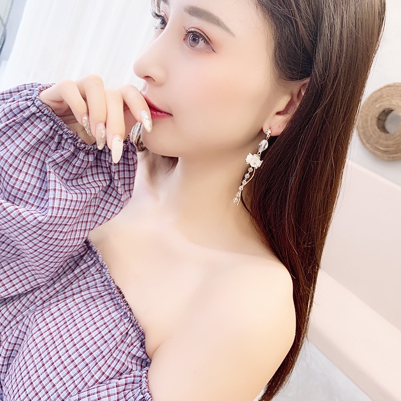 XiaoboACC Anting Tusuk Silver 925 Desain Bunga Hias Zircon Rumbai Untuk Wanita