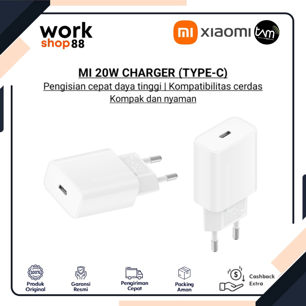 Baru Xiaomi Mi Charger 20W (Type C) - New Original Garansi Resmi Nasional TAM - Pengisian Cepat Port