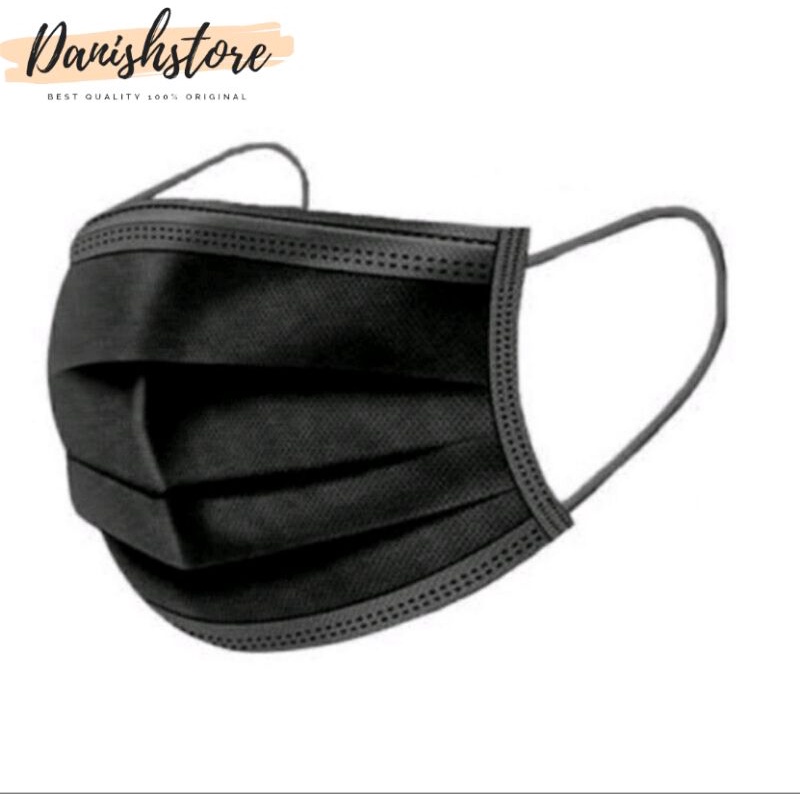 ( EARLOP HITAM ) Masker Earloop HITAM 3ply / Masker Hitam / Earloop Tebal/ Masker