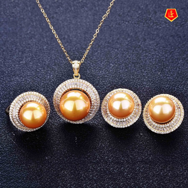 [Ready Stock]Luxury Full Diamond Pearl Necklace and Earring Suit