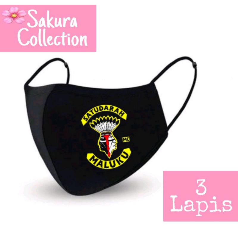 masker kain 3 lapis SATU DARAH MALUKU logo earloop katun kn95 evo pria wanita