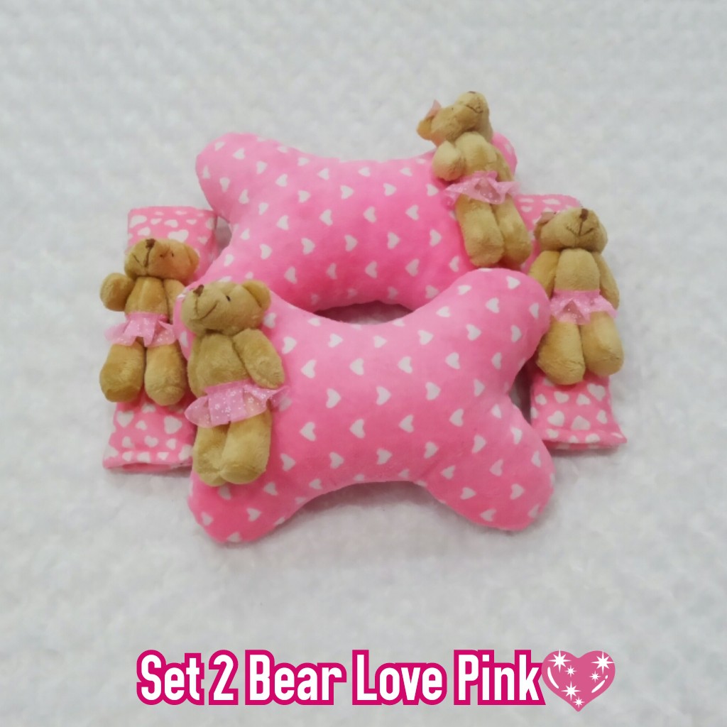 Bantal Mobil Set 2 Bear Love Pink