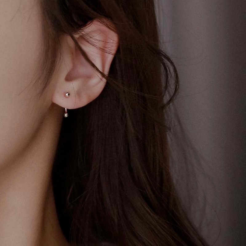 Magic789 s925 Silver Small Ball Beaded Earrings for Women Girls