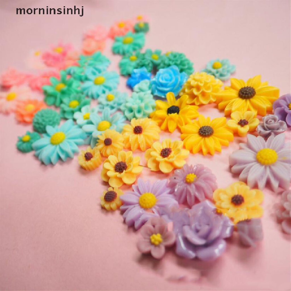 11pcs Bunga Daisy Mornin Flatback Bahan Resin Cabochons Untuk Diy