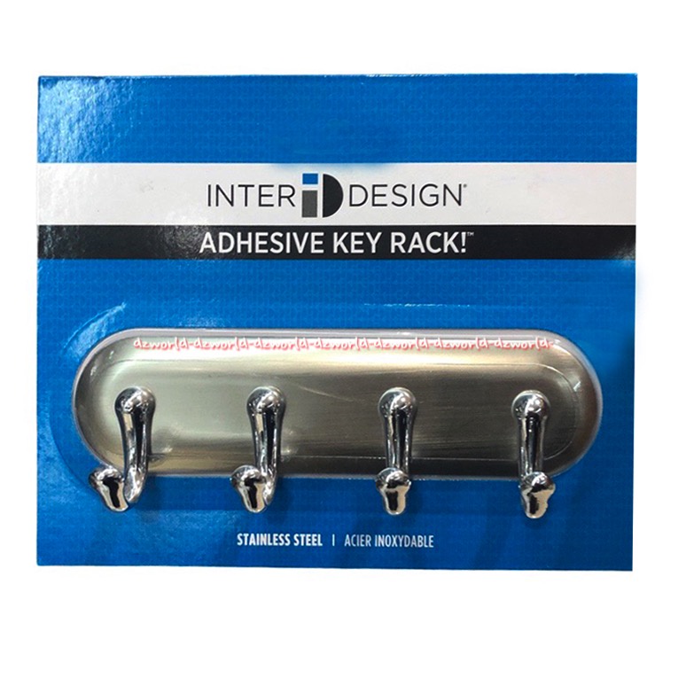 Inter Design Adhesive Key Rack 4Hook Stainless Steel Alat Gantungan Mini Besi 4 Hook Interdesign Gantung Hooks idesign i design