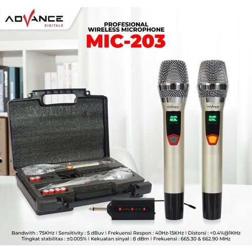 2 MIC WIRELES  TANPA KABEL / 2 MIC WIRELESS / MIC KARAOKE TANPA KABEL 2 MIC / MIC  ADVANCE MIC 203 /
