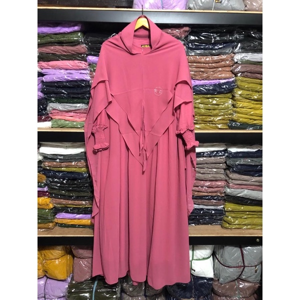 Gamis syari hasanah bahan ceruty baby doll premium full furing / busui / resleting-Dusty tua