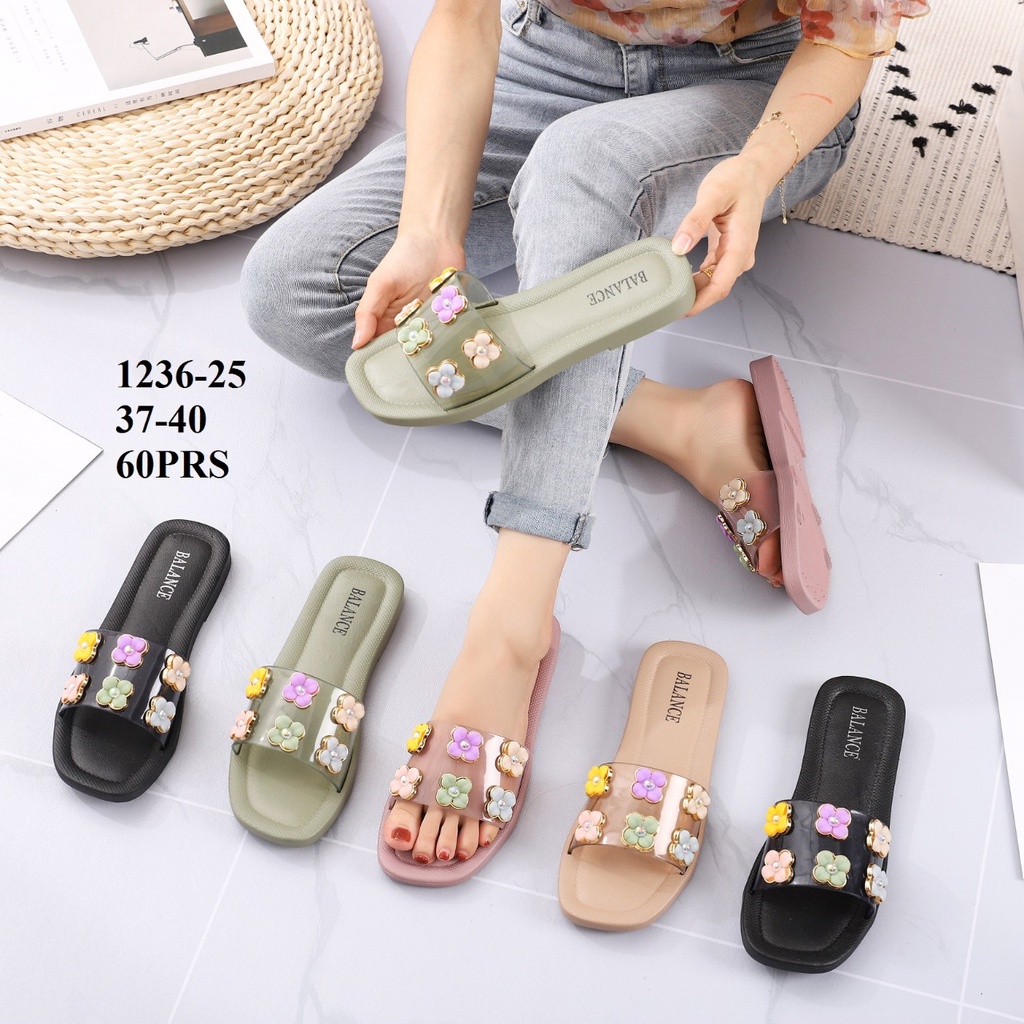 BALANCE 1236 25 SANDAL JELLY WANITA SLOP BENING + 6 BUNGA CANTIK ORIGINAL BERKUALITAS EMPUK ELEGANT ANTI SLIP