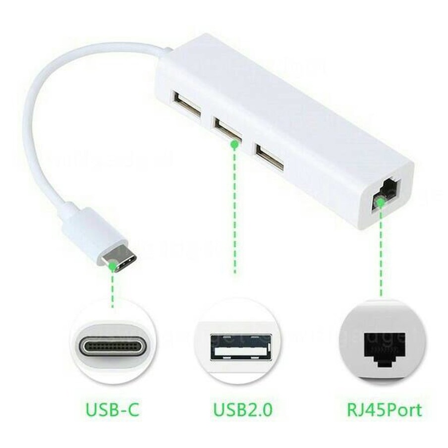 USB 2.0 type-C to Ethernet LAN usb tipe c to lan  ethernet plus usb 3 port