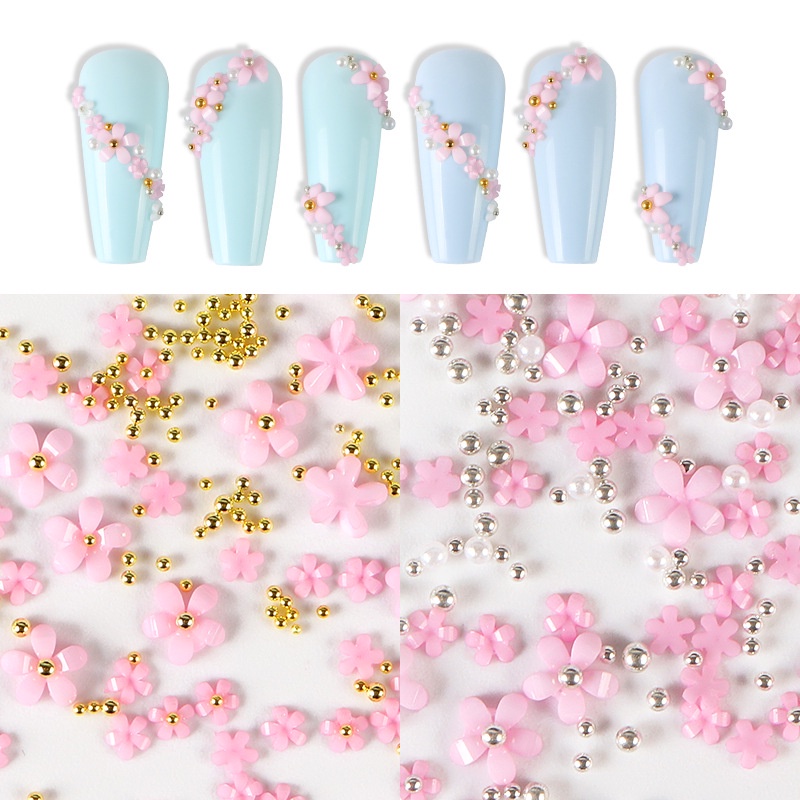 1 Pak Bunga Akrilik Berlian Imitasi 3 Warna Campur Untuk Dekorasi Nail Art 3d Diy