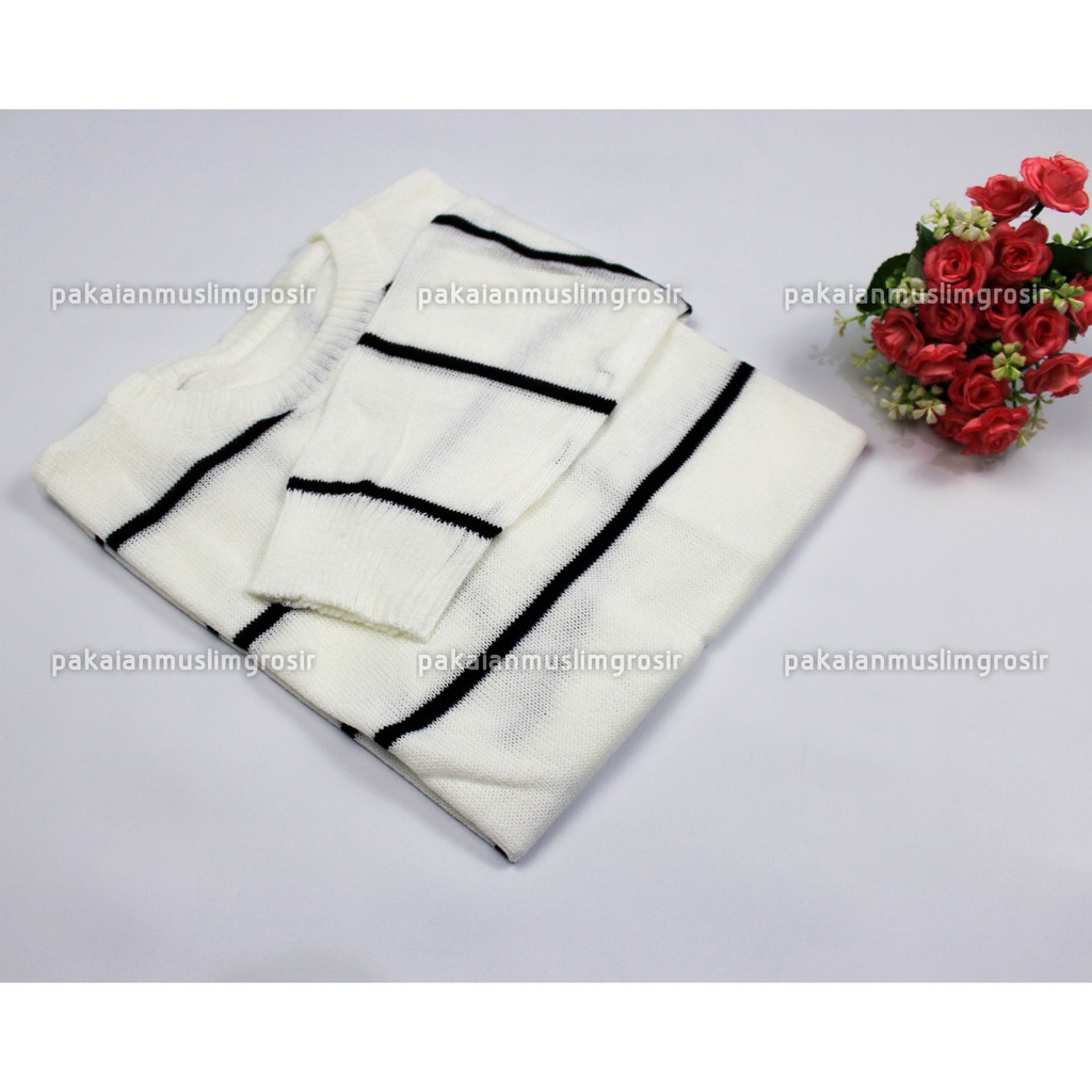 Atasan Rajut Sweater Rajut Knit Zia Adeline-Putih - Hitam