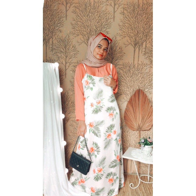 Dress Motif Bunga Pink Tali | Dress Panjang Motif Bunga Pink Lucu Murah | Long Dress Motif Bunga