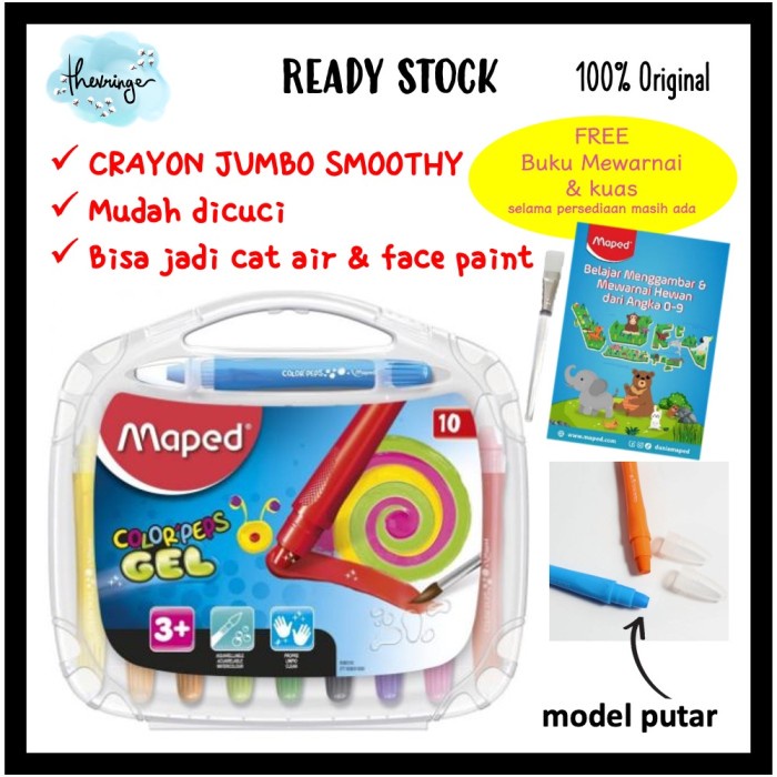 

Murah Maped Washable Silky Gel Crayon 10 Color Gel Like Joan Miro / Mideer Trendi